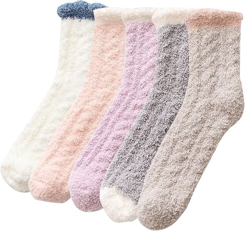 Lseaning 4-5 Pairs Women's Winter Socks Crew/Fuzzy Socks Cozy Comfy Warm Socks in Saudi Arabia