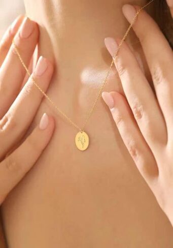 S.J JEWELRY 14K مطلية بالذهب قلادة زهرة الجارديان قرص عملة قلادة هدية شخصية للنساء الفتيات 12 شهرًا كوكبة عيد ميلاد قلادة زهرة الحظ in Kuwait