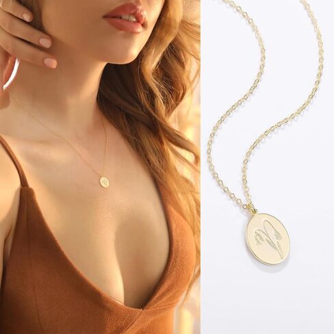 S.J JEWELRY 14K مطلية بالذهب قلادة زهرة الجارديان قرص عملة قلادة هدية شخصية للنساء الفتيات 12 شهرًا كوكبة عيد ميلاد قلادة زهرة الحظ in Kuwait