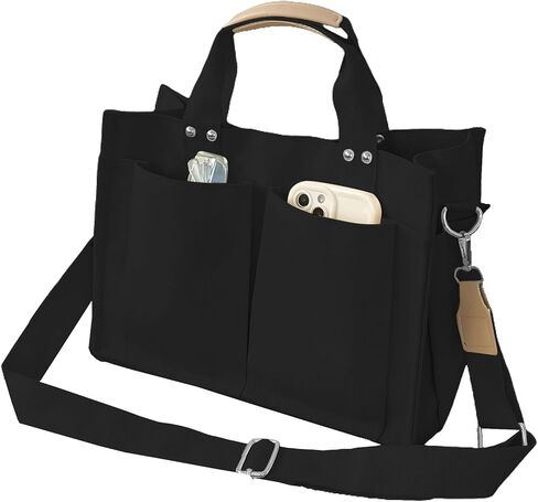 FOAPLE Large Canvas Tote Bag for Women Men Shoulder Bags Hobo Handbags with Multi-Pockets Casual Bag for School, Work in Kuwait