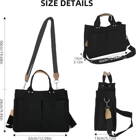 FOAPLE Large Canvas Tote Bag for Women Men Shoulder Bags Hobo Handbags with Multi-Pockets Casual Bag for School, Work in Kuwait