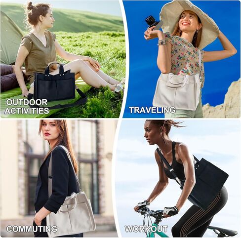 FOAPLE Large Canvas Tote Bag for Women Men Shoulder Bags Hobo Handbags with Multi-Pockets Casual Bag for School, Work in Kuwait