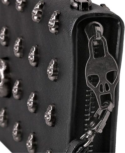 محفظة نسائية طويلة بسحاب على شكل جمجمة محفظة معصم محفظة كلاتش حامل بطاقات محافظ جوال، اسود in Kuwait