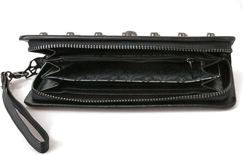 محفظة نسائية طويلة بسحاب على شكل جمجمة محفظة معصم محفظة كلاتش حامل بطاقات محافظ جوال، اسود in Kuwait