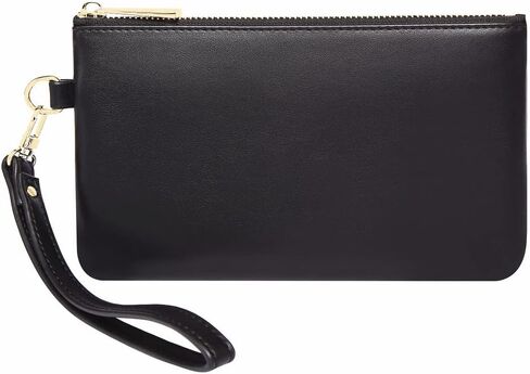 Premium Genuine Full Grain Leather Wristlet Pouch Zip Clutch Wallet w. Card Slots Phone Purse with Wrist Strap For Men Women (Black) in Saudi Arabia