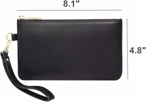 Premium Genuine Full Grain Leather Wristlet Pouch Zip Clutch Wallet w. Card Slots Phone Purse with Wrist Strap For Men Women (Black) in Saudi Arabia