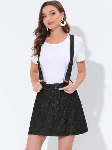 Allegra K Women's Denim A-Line Overall Adjustable Strap Braces Mini Suspender Skirt in Kuwait