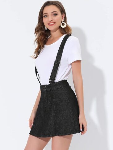 Allegra K Women's Denim A-Line Overall Adjustable Strap Braces Mini Suspender Skirt in Kuwait