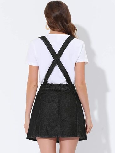 Allegra K Women's Denim A-Line Overall Adjustable Strap Braces Mini Suspender Skirt in Kuwait