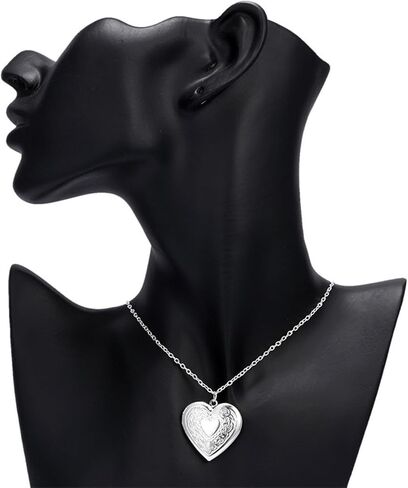 Love Heart Locket Necklace for Women Girls Gold Silver Plated Personalized Charm Hold Pictures Engraved Flowers I Love You Heart Shaped Chain Necklace for Birthday Anniversary Valentine's Day Jewelry Gifts in Saudi Arabia