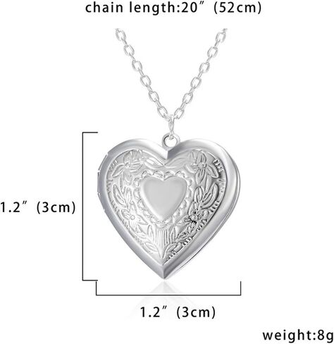 Love Heart Locket Necklace for Women Girls Gold Silver Plated Personalized Charm Hold Pictures Engraved Flowers I Love You Heart Shaped Chain Necklace for Birthday Anniversary Valentine's Day Jewelry Gifts in Saudi Arabia