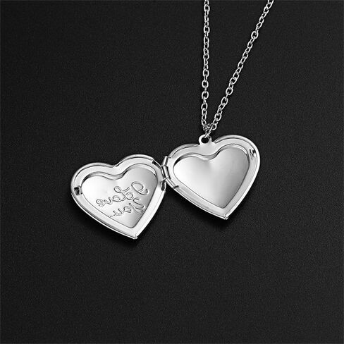 Love Heart Locket Necklace for Women Girls Gold Silver Plated Personalized Charm Hold Pictures Engraved Flowers I Love You Heart Shaped Chain Necklace for Birthday Anniversary Valentine's Day Jewelry Gifts in Saudi Arabia