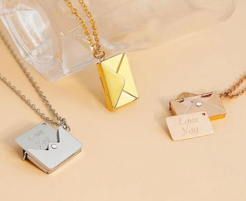 Love Envelope Pendant Necklace - Heart Seal Love Message Locket for Romantic Gestures - Yellow Gold Jewelry in Drawer Box for Gift Giving in Saudi Arabia