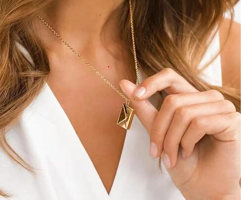 Love Envelope Pendant Necklace - Heart Seal Love Message Locket for Romantic Gestures - Yellow Gold Jewelry in Drawer Box for Gift Giving in Saudi Arabia