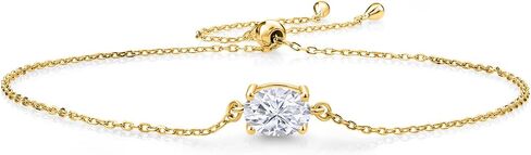 Gem Stone King 18K Yellow Gold Plated Silver Customized and Personalized 8X6MM Oval Gemstone Birthstone Solitaire Bracelet For Women in Saudi Arabia