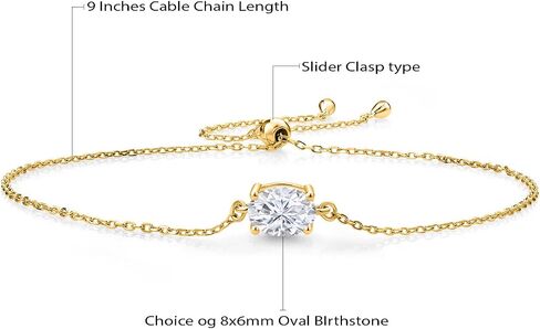 Gem Stone King 18K Yellow Gold Plated Silver Customized and Personalized 8X6MM Oval Gemstone Birthstone Solitaire Bracelet For Women in Saudi Arabia