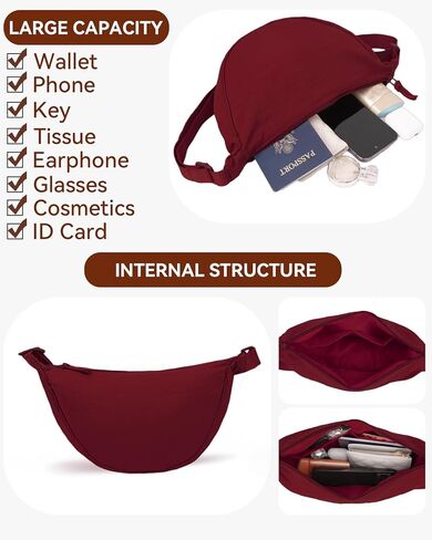 ABOUME حقيبة كروسبودي نايلون هلال هوبو حقيبة حبال للنساء والرجال العصرية الصغيرة محفظة الكتف حقيبة زلابية in Kuwait