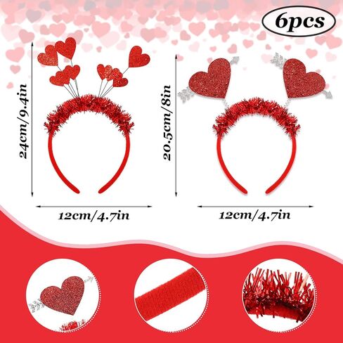Whaline Valentine's Day Party Accessories 6Pcs Glitter Red Heart Bopper Headbands and 6 Pairs Heart Shape Eyeglasses Love Arrow Sparkling Hairband Transparent Eyewear for Wedding Party Favor Supplies in Saudi Arabia