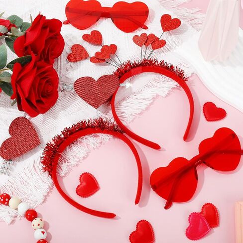 Whaline Valentine's Day Party Accessories 6Pcs Glitter Red Heart Bopper Headbands and 6 Pairs Heart Shape Eyeglasses Love Arrow Sparkling Hairband Transparent Eyewear for Wedding Party Favor Supplies in Saudi Arabia