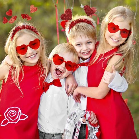 Whaline Valentine's Day Party Accessories 6Pcs Glitter Red Heart Bopper Headbands and 6 Pairs Heart Shape Eyeglasses Love Arrow Sparkling Hairband Transparent Eyewear for Wedding Party Favor Supplies in Saudi Arabia