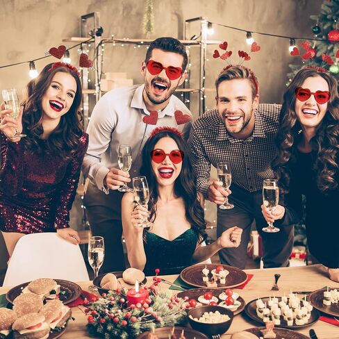 Whaline Valentine's Day Party Accessories 6Pcs Glitter Red Heart Bopper Headbands and 6 Pairs Heart Shape Eyeglasses Love Arrow Sparkling Hairband Transparent Eyewear for Wedding Party Favor Supplies in Saudi Arabia
