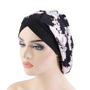 Women Satin Lined Sleep Bonnet Hair Cap Sleeping Slouchy Hat Slap Headwear for Curly Frizzy Hair (Blue)