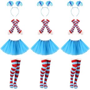 JieyueJewelry 12 Pcs Tulle Tutu Costume for Women Red Blue Tulle Tutus Skirts Striped Socks Stretchy Gloves Ponytails Headband in Kuwait
