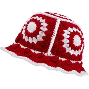 Crochet Bucket Hat for Women,Handmade Flower Knitted Hat,Foldable Floppy Beach Hat Sun Hat,Fashion Winter Crochet Bucket Hat