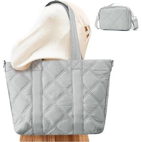 SYCNB Laptop Tote for Women, Travel Shoulder Bag with Laptop Compartment, Quilted Purse with Toiletry Bag