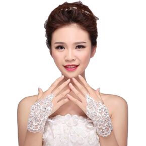 Jovono Women Bridal Wedding Gloves Rhinestone Fingerless Gloves Lace Driving Party Gloves in Kuwait