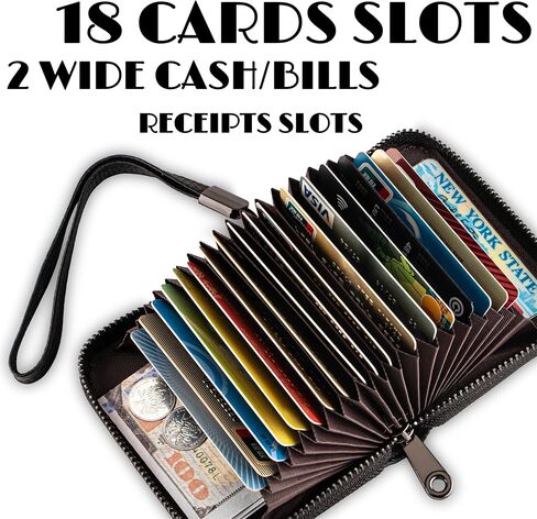 محفظة Suweibuke من الجلد الطبيعي لبطاقات الائتمان، محفظة بسحاب للمعصم وحامل بطاقات RFID ومحفظة جلدية مزدوجة الاستخدام للنساء والرجال (أسود كلاسيكي) in Kuwait