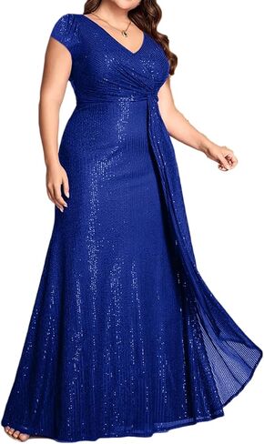 meilun Short Sleeve Sequin Dress for Women Formal Gowns Sparkly V Neck Maxi Dress in Saudi Arabia