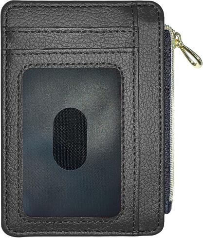 CATCH ON Small Wallet Women & Men, Slim Minimalist Faux Leather Front Pocket Credit Card Holder With Zipper Pocket (Black-1) in Kuwait