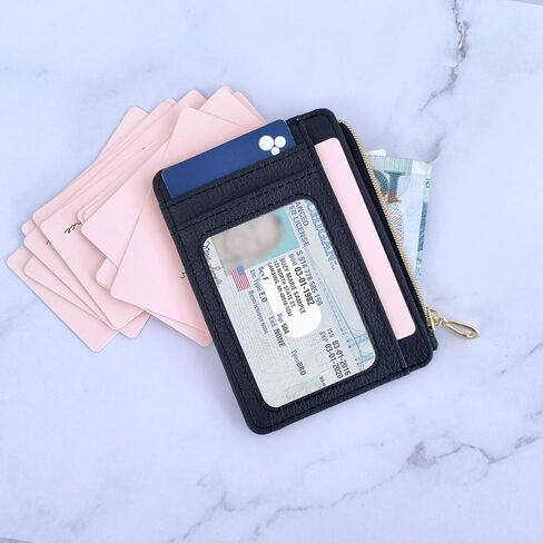 CATCH ON Small Wallet Women & Men, Slim Minimalist Faux Leather Front Pocket Credit Card Holder With Zipper Pocket (Black-1) in Kuwait