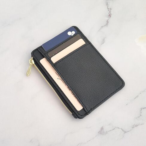 CATCH ON Small Wallet Women & Men, Slim Minimalist Faux Leather Front Pocket Credit Card Holder With Zipper Pocket (Black-1) in Kuwait