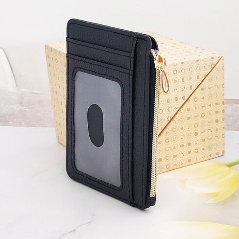 CATCH ON Small Wallet Women & Men, Slim Minimalist Faux Leather Front Pocket Credit Card Holder With Zipper Pocket (Black-1) in Kuwait