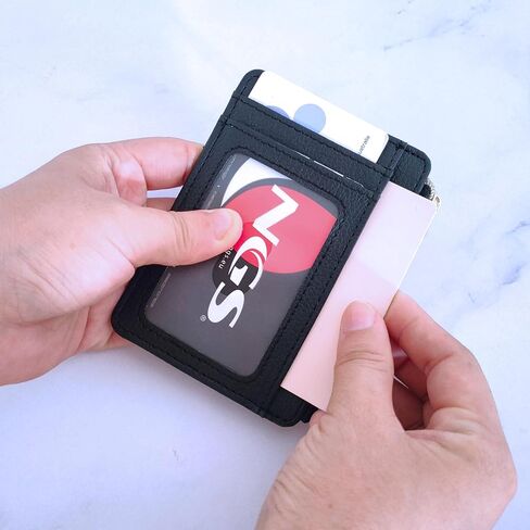 CATCH ON Small Wallet Women & Men, Slim Minimalist Faux Leather Front Pocket Credit Card Holder With Zipper Pocket (Black-1) in Kuwait