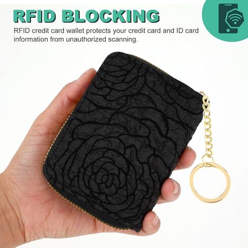 محافظ Bewudy لحامل بطاقات الائتمان RFID للنساء، محفظة صغيرة لحامل البطاقات مع سحاب سلسلة مفاتيح، محفظة بطاقات RFID للجيب للنساء والفتيات (وردي) in Kuwait