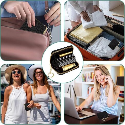 محافظ Bewudy لحامل بطاقات الائتمان RFID للنساء، محفظة صغيرة لحامل البطاقات مع سحاب سلسلة مفاتيح، محفظة بطاقات RFID للجيب للنساء والفتيات (وردي) in Kuwait