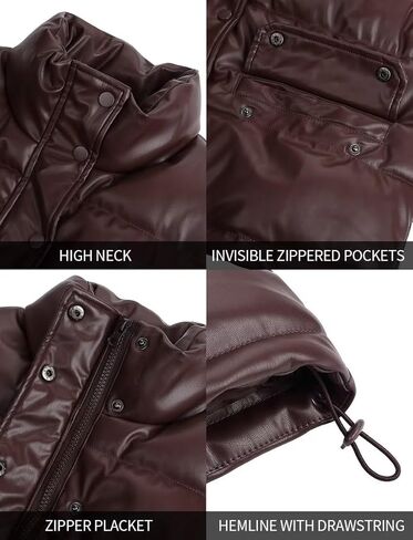 سترة منتفخة جلدية للسيدات من AKsit بدون أكمام دافئة بسحاب للشتاء سترة قصيرة بياقة واقفة in Kuwait