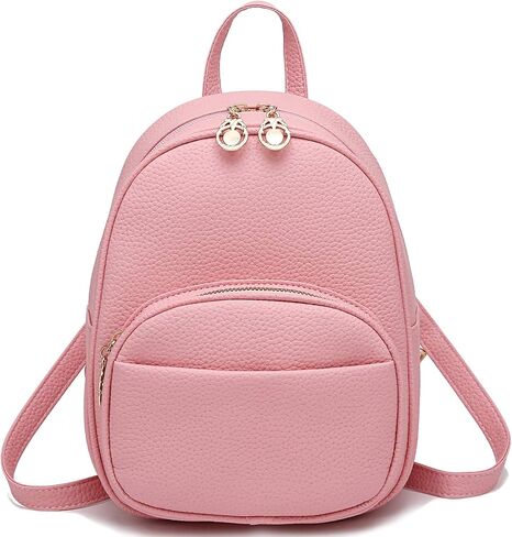 BAG WIZARD Small Leather Backpack Mini Cute Casual Daypack Fashion Zippered Pockets Crossbody Bags for Women Girl (Black) in Kuwait