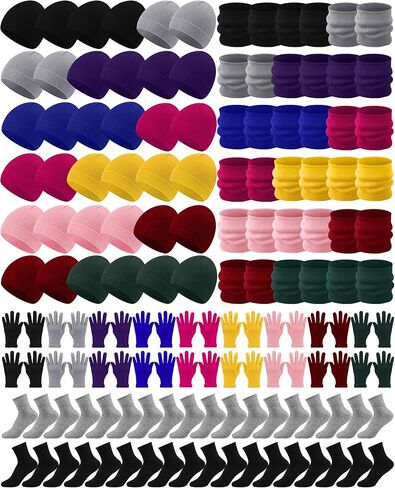 Liitrsh 148 Pcs Bulk Winter Beanies Hat Gloves Scarf Sock for Men Women for Homeless Care Gift Charity Donation(Rainbow Color) in Kuwait