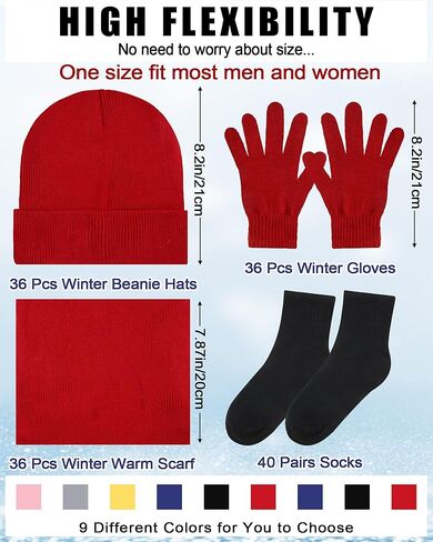 Liitrsh 148 Pcs Bulk Winter Beanies Hat Gloves Scarf Sock for Men Women for Homeless Care Gift Charity Donation(Rainbow Color) in Kuwait