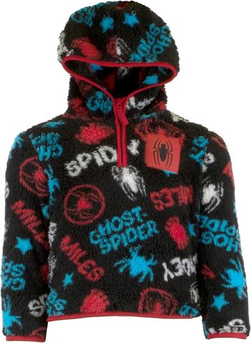Marvel Spider-Man Miles Morales Boys Sherpa Zip-Up Fleece Hoodie, Superhero Zip-Up Fleece Hooded Sweatshirt for Boys in Saudi Arabia