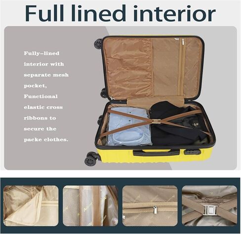 مجموعات أمتعة Aklsvion مكونة من 3 قطع (20/24/28 بوصة) - حقيبة حمل بعجلات - PC+ABS - أمتعة سفر ذات جوانب صلبة (أصفر، مجموعة 3 قطع) in Kuwait