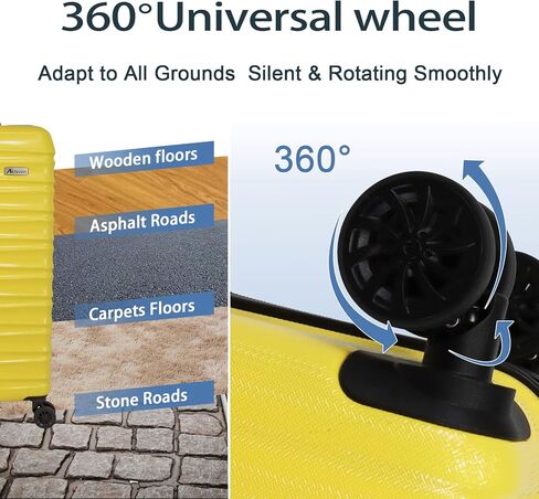 مجموعات أمتعة Aklsvion مكونة من 3 قطع (20/24/28 بوصة) - حقيبة حمل بعجلات - PC+ABS - أمتعة سفر ذات جوانب صلبة (أصفر، مجموعة 3 قطع) in Kuwait