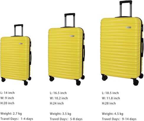 مجموعات أمتعة Aklsvion مكونة من 3 قطع (20/24/28 بوصة) - حقيبة حمل بعجلات - PC+ABS - أمتعة سفر ذات جوانب صلبة (أصفر، مجموعة 3 قطع) in Kuwait