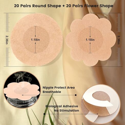 40 زوجًا من أغطية الحلمات من KUJAIS، أغطية حلمات فطائر اللحم، فطائر حلمات للاستعمال مرة واحدة للنساء، فطائر صدر مثيرة مريحة ومسامية، ذاتية اللصق غير مرئية بدون عرض وسادة حمالة صدر (يمكن التخلص منها) in Kuwait