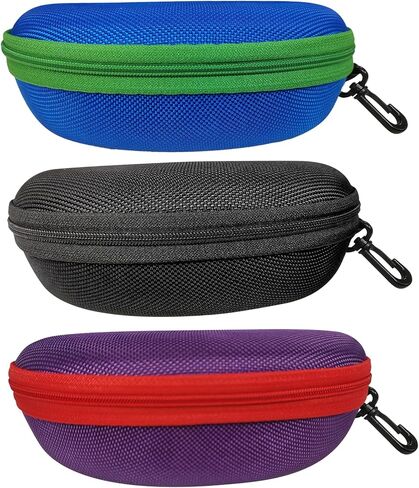 hautllaif 3Pcs Sunglasses Case, Portable Travel Zipper Eyeglasses Case Hook For Mens and womens in Kuwait