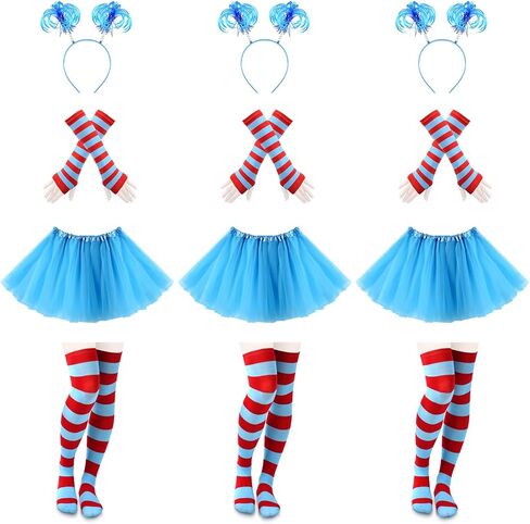 JieyueJewelry 12 Pcs Tulle Tutu Costume for Women Red Blue Tulle Tutus Skirts Striped Socks Stretchy Gloves Ponytails Headband in Kuwait
